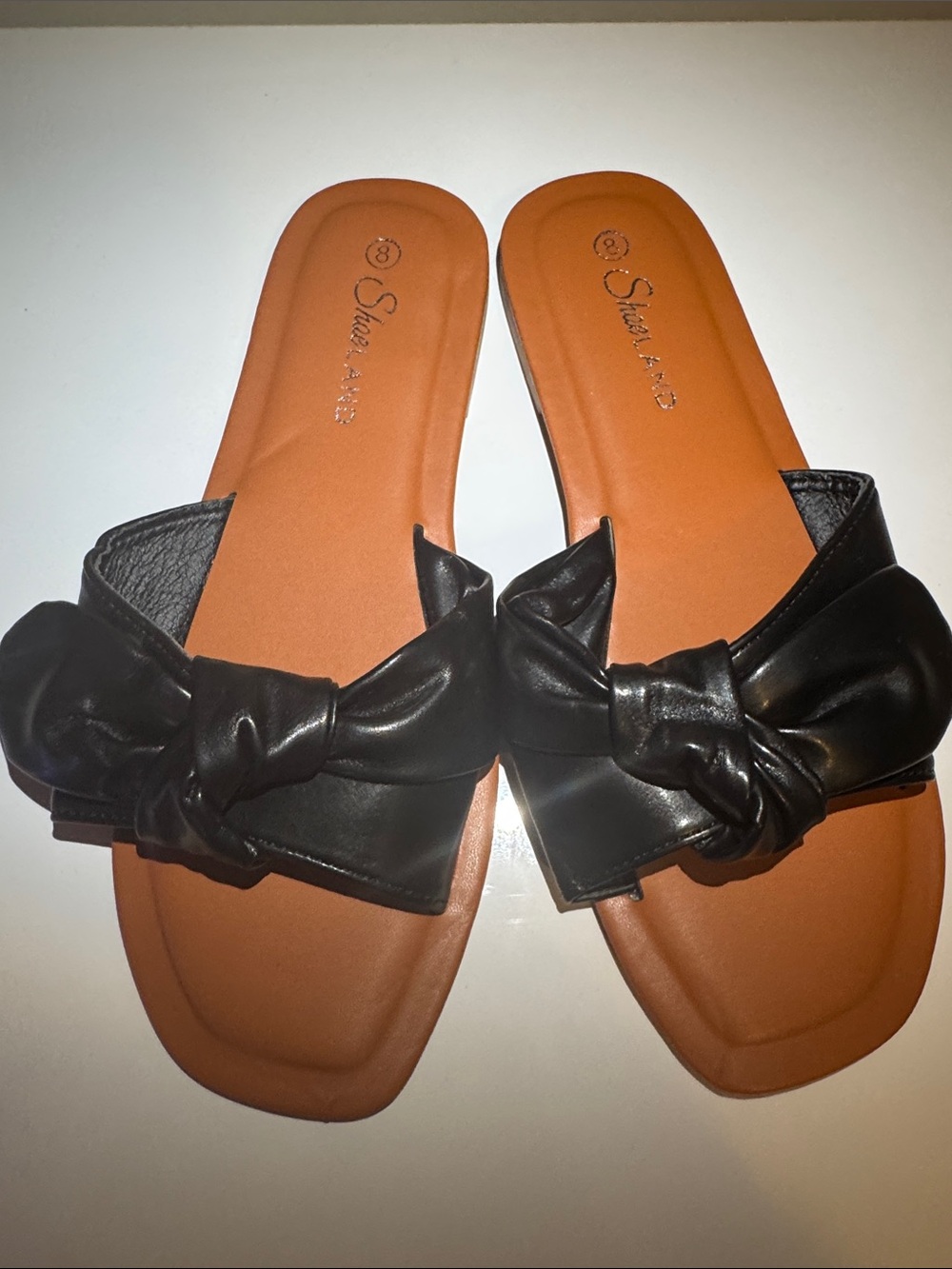 Black Knotted Slide Sandals with Brown Footbed